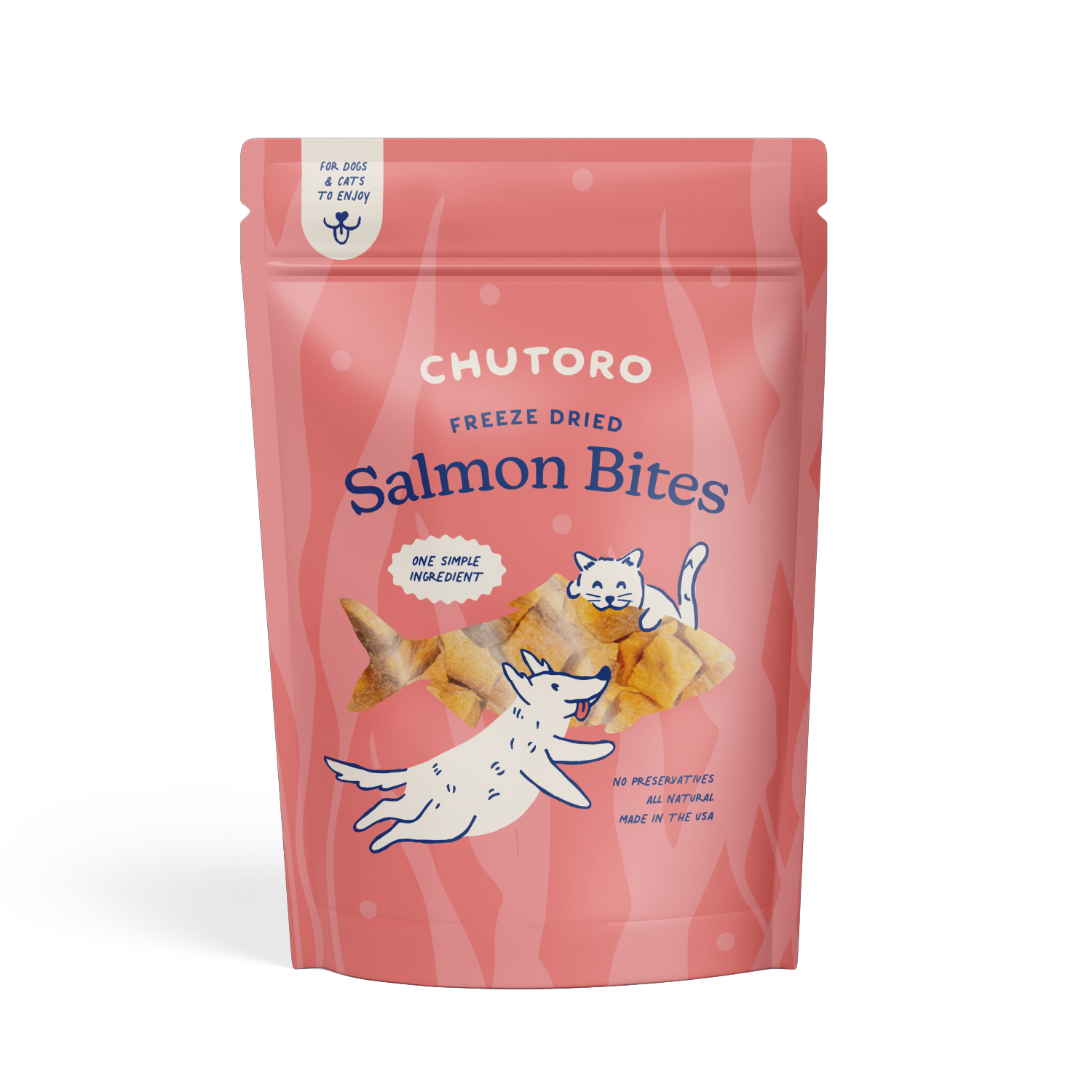 Chutoro Pets Salmon Bites bag - freeze dried single-ingredient wild salmon treats for dogs and cats